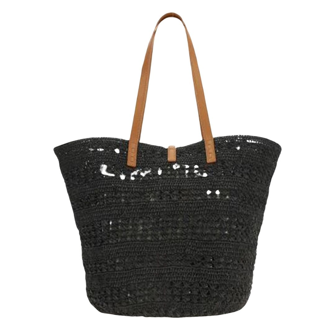 Saint Laurent Black Raffia Tote Bag with Monogram