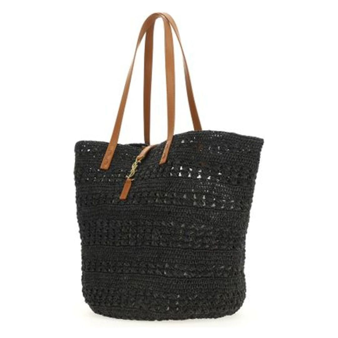 Saint Laurent Black Raffia Tote Bag with Monogram